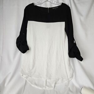 Massini Womens Size Small Shirt, Cream And Black Button Sleeve